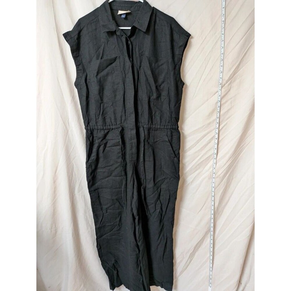 Universal Thread Black Linen Blend Sleeveless Utility Jumpsuit, Size 14 A010